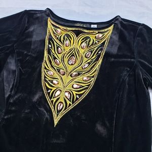 Bob Mackie Wearable Art Black Velvet Crystal Shirt
